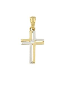 Pendentif mémoire en 14 carat or bicolore 'Croix' avec zirconium