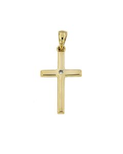 Pendentif mémoire en 14 carat or jaune 'Croix' avec zirconium pierre